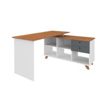 Mesa de Escritório em L Retrô 3 Gavetas Arizona Freijó Grafito Branco