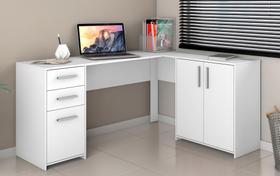 Mesa de Escritório Escrivaninha Em L Home Office Para Computador Quarto 3 Portas 2 Gavetas Branca