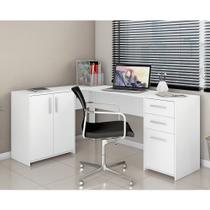 Mesa de Escritório Escrivaninha Em L Home Office Para Computador Quarto 3 Portas 2 Gavetas Branca - Notável