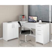 Mesa de Escritório Escrivaninha Em L Home Office Para Computador Quarto 3 Portas 2 Gavetas Branca
