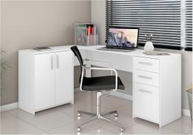 Mesa de Escritório Escrivaninha Em L Home Office Para Computador Quarto 3 Portas 2 Gavetas Branca