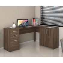 Mesa de Escritório Escrivaninha Em L Home Office Para Computador Quarto 3 Portas Marrom Escuro