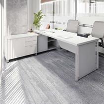 Mesa de Escritório Executiva com Armário Lateral e Caixa de Tomadas 3 Gavetas 200cm Corporate Cinza