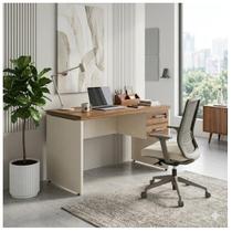 Mesa de Escritório Executiva Reta com Gavetas - 1,50m x 0,60m (Tampo 40mm) - Nogal Sevilha / Champanhe - 34318 Mesa de Escritório Executiva Reta com Gavetas - 1,50m x 0,60m (Tampo 40mm) - Nogal Sevilha / Champanhe - 34318