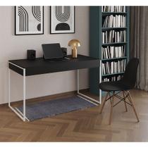 Mesa de Escritório Industrial Malta Preta 137x53cm Base Ferro Branco com 1 Cadeira Preta Eames Eiffe