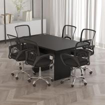 Mesa de Escritório Reunião Retangular CR25337 Moderno MDF-MDP 136cm Preto Multimóveis