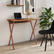 Mesa de Escritório X 80x46 para Trabalho e Estudo com Base em Ferro - Ferro Cobre Tampo Amêndoa