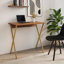 Mesa de Escritório X 80x46 para Trabalho e Estudo com Base em Ferro - Ferro Dourado Tampo Amêndoa Mesa de Escritório X 80x46 para Trabalho e Estudo com Base em Ferro - Ferro Dourado Tampo Amêndoa