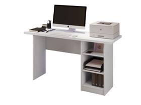 Mesa De Estudo Alto Padrão Nevada Branco Com Prateleiras