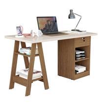 Mesa De Estudo Bali OffWhite/Canela Para Quarto/Escritório/HomeOffice - Carmolar