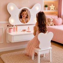 Mesa de Estudo e Penteadeira Com Espelho e Led Infantil Branca Camarim MDF Luxo Menina Mesa de Estudo e Penteadeira Com Espelho e Led Infantil Branca Camarim MDF Luxo Menina