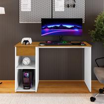 Mesa de Estudo Escrivaninha Gamer Jasmim Escrivaninha Com Gaveta - Branco-Canela