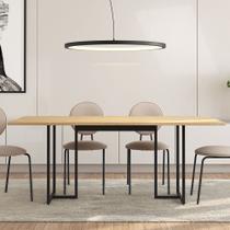 Mesa de Jantar 06 Lugares Lina 180 Cm Natural Base Metálica Industrial Preto M05 - D'Rossi