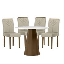 Mesa de jantar 100cm Isis com Vidro Imbuia Off White e 4 Cadeiras Amanda Imbuia Veludo Nude New Ceval Mesa de jantar 100cm Isis com Vidro Imbuia Off White e 4 Cadeiras Amanda Imbuia Veludo Nude New Ceval