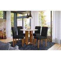 Mesa de jantar 100x100cm Ambiente Isabela com Vidro Ype Off White e 4 Cadeiras Amanda Ype Veludo Preto New Ceval
