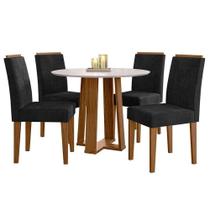Mesa De Jantar 100x100cm Isabela Com Vidro Ype Off White E 4 Cadeiras Amanda Ype Veludo Preto