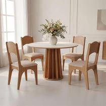 Mesa de Jantar 1,05m x 1,05m com 4 Cadeiras com Assento Estofado Mesa de Jantar 1,05m x 1,05m com 4 Cadeiras com Assento Estofado