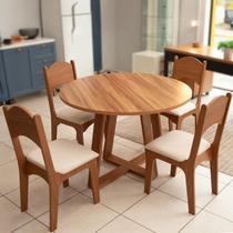 Mesa de Jantar 1,10m x 1,10m Redonda para Sala de Jantar com 4 Cadeiras Dalla Costa 100% MDF