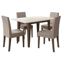 Mesa de Jantar 120cm Kate com Vidro Amêndoa Off White e 4 Cadeiras Jade Bordado Amêndoa Cappucino Poliman