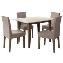 Mesa de Jantar 120cm Kate com Vidro Amêndoa Off White e 4 Cadeiras Josi Liso Amêndoa Cappuccino Poliman