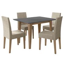 Mesa de Jantar 120cm Kate com Vidro Carvalho Grafite e 4 Cadeiras Josi Liso Carvalho Fendi Poliman