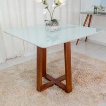 Mesa de Jantar 120cm X 90cm Tampo Laqueado Pés Madeira Maciça Zaya