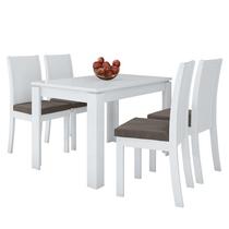 Mesa de Jantar 120x80 com 4 Cadeiras Athenas Branco/Suede Bege - Móveis Lopas