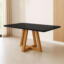 Mesa de Jantar 120x90 Tampo Mdf/vidro para 4 Lugares Pés Madeira Maciça Pérola - Mel/preto