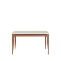 Mesa de Jantar 135cm com Base em Madeira Natural e Tampo de Vidro Addar Branco/Off White Fosco/Marrom Mesa de Jantar 135cm com Base em Madeira Natural e Tampo de Vidro Addar Branco/Off White Fosco/Marrom