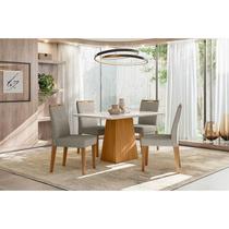 Mesa de Jantar 135x90cm Ambiente Bárbara com Vidro Ype Off White e 4 Cadeiras Itália Ype Linho Palha New Ceval