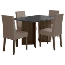 Mesa de Jantar 136cm Helo Amêndoa Grafite com 4 Cadeiras Jade Bordada Amêndoa Cappuccino Poliman