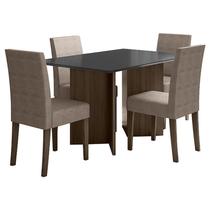 Mesa de Jantar 136cm Helo Amêndoa Grafite com 4 Cadeiras Josi Liso Amêndoa Cappuccino Poliman