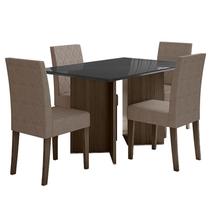 Mesa de Jantar 136cm Helo com Vidro Amêndoa Grafite com 4 Cadeiras Jade Bordada Amêndoa Cappuccino Poliman