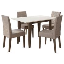 Mesa de Jantar 136cm Kate Amêndoa Off White com 4 Cadeiras Jade Bordada Amêndoa Cappuccino Poliman