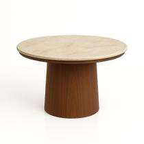 Mesa de Jantar 150 cm Base Cilíndrica e Tampo Duplo Quartzito Taj Mahal &amp Nogueira