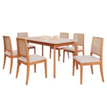 Mesa de Jantar 1,60 com 6 Cadeiras Buriti Conjunto Ficus Moderno Madeira/Off White/Linho Cru Mesa de Jantar 1,60 com 6 Cadeiras Buriti Conjunto Ficus Moderno Madeira/Off White/Linho Cru