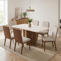 Mesa de Jantar 160cm 6 Lugares Canto Reto Leo Nature/Off White H02 - D Rossi
