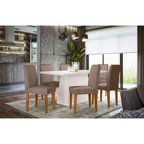 Mesa de Jantar 160cm Ambiente Bárbara com Vidro Off White e 6 Cadeiras Ana Ype Veludo Marrom Rose New Ceval