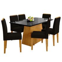 Mesa de Jantar 160cm Bárbara com Vidro e 6 Cadeiras Ana Ype Veludo Preto New Ceval