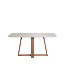 Mesa de Jantar 160cm com Base de Madeira Natural e Tampo de Vidro Bennett