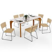 Mesa De Jantar 160cm Off White Com 6 Cadeiras Bege Escuro