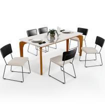 Mesa De Jantar 160cm Off White Com 6 Cadeiras Preto Cru