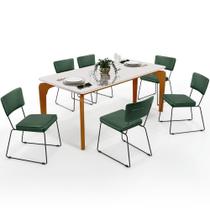 Mesa De Jantar 160cm Off White Com 6 Cadeiras Verde Musgo