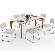 Mesa De Jantar 160cm Off White Nature Com 6 Cadeiras Cru