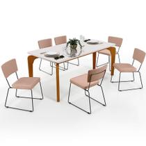 Mesa De Jantar 160cm Off White Nature Com 6 Cadeiras Rosê