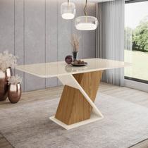 Mesa de Jantar 160cm Retangular 6 Lugares com Vidro Canto Arredondado Solus Henn - Nature/Off White Mesa de Jantar 160cm Retangular 6 Lugares com Vidro Canto Arredondado Solus Henn - Nature/Off White
