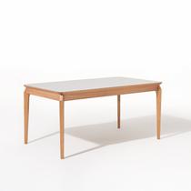 Mesa de Jantar 160cm Tampo Laminado com Vidro Florença Bege/Verniz Mel/Off White Mesa de Jantar 160cm Tampo Laminado com Vidro Florença Bege/Verniz Mel/Off White