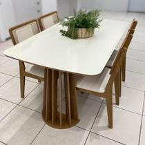 Mesa de Jantar 1,60m c/ Tampo de Vidro + 4 Cadeiras 100% MDF
