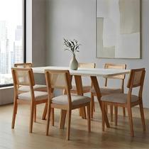Mesa de Jantar 1,60m Tampo de Vidro e Madeira Natural com 6 Cadeiras Dream em Palha 100% MDF Mesa de Jantar 1,60m Tampo de Vidro e Madeira Natural com 6 Cadeiras Dream em Palha 100% MDF