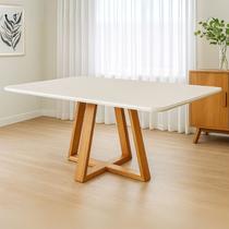 Mesa de Jantar 160x90 Tampo Mdf/vidro para 6 Lugares Pés Madeira Maciça Pérola - Mel/off White
